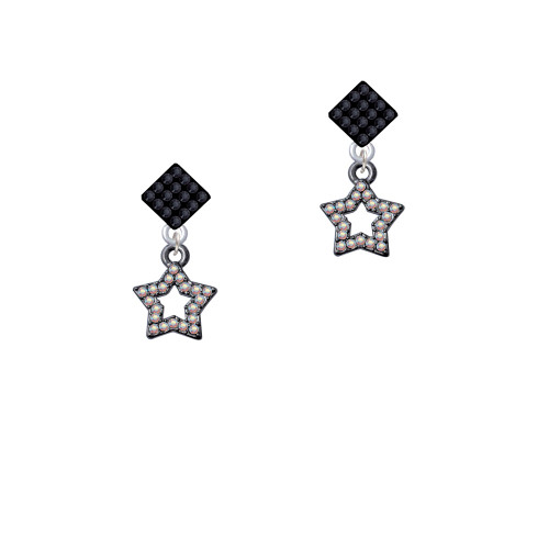 Open Black Star with Clear AB Crystals Black Crystal Diamond-Shape Earrings