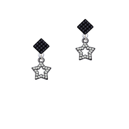 Open Black Star with Clear Crystals Black Crystal Diamond-Shape Earrings
