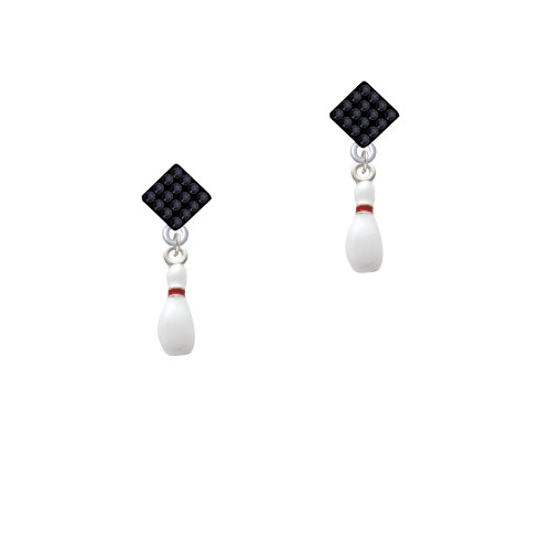 Bowling Pin Black Crystal Diamond-Shape Earrings