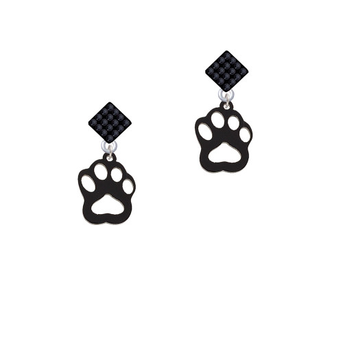 Acrylic Small Paw Black Black Crystal Diamond-Shape Earrings