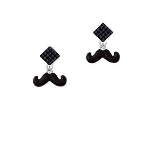 Small Black Enamel Mustache Black Crystal Diamond-Shape Earrings