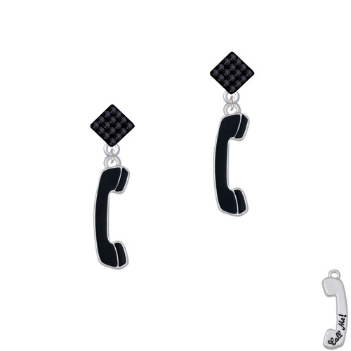 Black Telephone Black Crystal Diamond-Shape Earrings