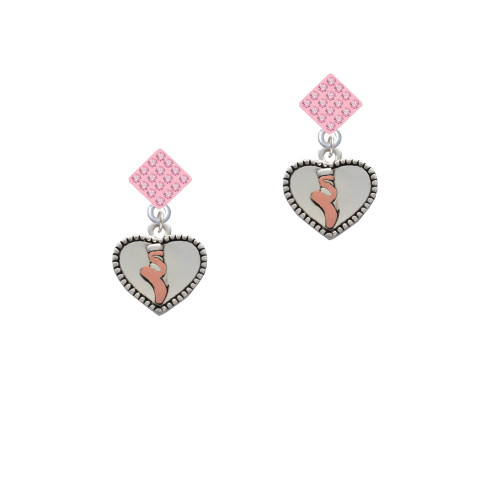 Ballet Shoe in Heart Pink Crystal Diamond-Shape Earrings