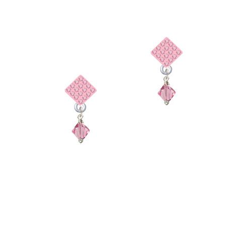Pink - 6mm Crystal Bicone Pink Crystal Diamond-Shape Earrings