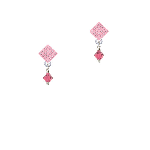 Indian Pink - 6mm Crystal Bicone Pink Crystal Diamond-Shape Earrings