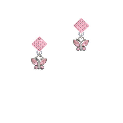 Mini Butterfly with Pink Wings & Crystals Pink Crystal Diamond-Shape Earrings
