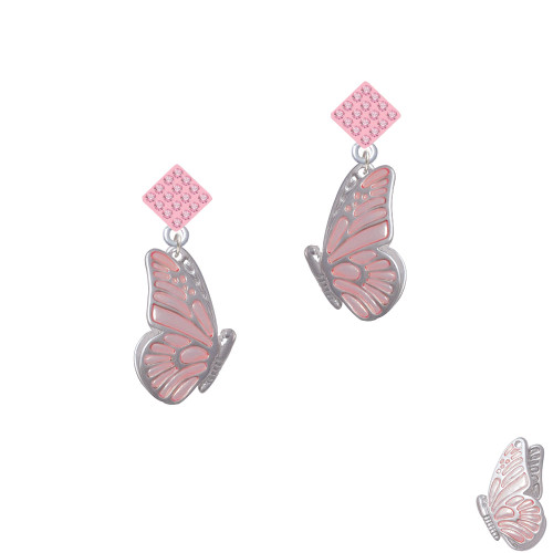 Large Translucent Pink Flying Butterfly Pink Crystal Diamond-Shape Earrings