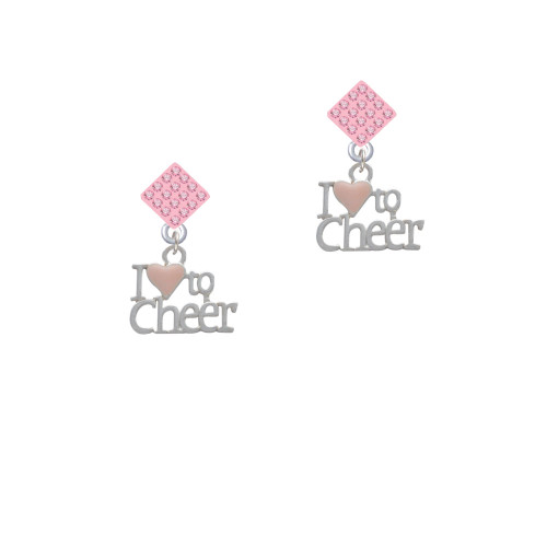 I love to Cheer with Pink Heart Pink Crystal Diamond-Shape Earrings