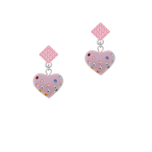 Pink Resin Heart Pink Crystal Diamond-Shape Earrings