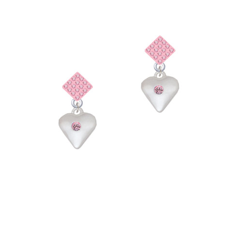 Large Light Pink Crystal Heart Pink Crystal Diamond-Shape Earrings
