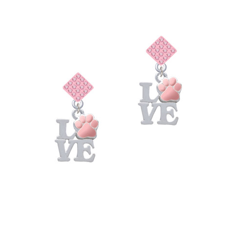 Love with Pink Paw Pink Crystal Diamond-Shape Earrings