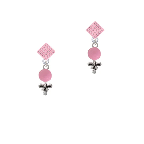 Pink Baby Rattle Pink Crystal Diamond-Shape Earrings