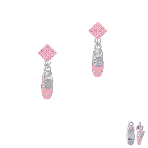 3-D Pink Running Shoe Pink Crystal Diamond-Shape Earrings