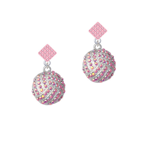 Large Super Sparkle Crystal Pink AB Volleyball Pink Crystal Diamond-Shape Earrings