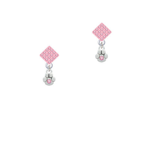 Mini Paw with Pink Crystal Pink Crystal Diamond-Shape Earrings