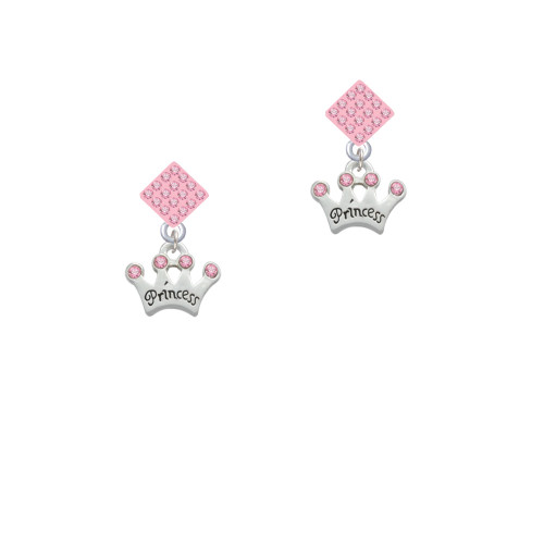 Small ''Princess'' Crown with Pink Crystals Pink Crystal Diamond-Shape Earrings