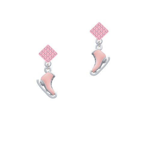 3-D Pink Ice Skate Pink Crystal Diamond-Shape Earrings