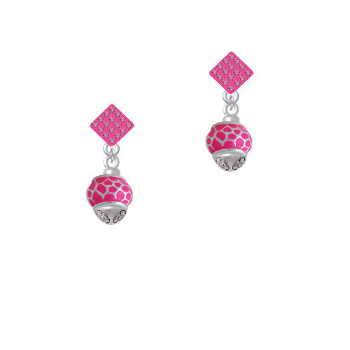 Hot Pink Giraffe Print - Silver Tone Spinner Hot Pink Crystal Diamond-Shape Earrings