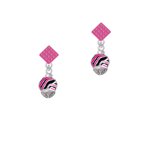Wide Hot Pink Zebra Print Band Spinner Hot Pink Crystal Diamond-Shape Earrings
