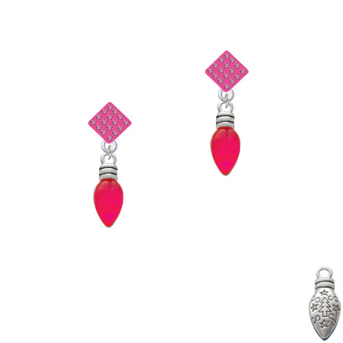 Christmas Lights - Hot Pink Resin Hot Pink Crystal Diamond-Shape Earrings