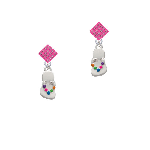 Multicolored Flip Flop Hot Pink Crystal Diamond-Shape Earrings