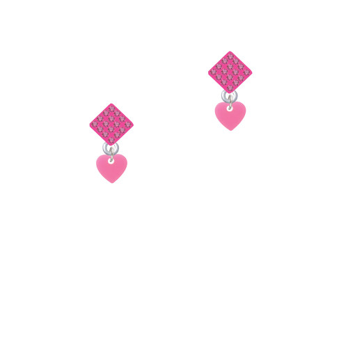 Acrylic 5/16" Hot Pink Heart Hot Pink Crystal Diamond-Shape Earrings
