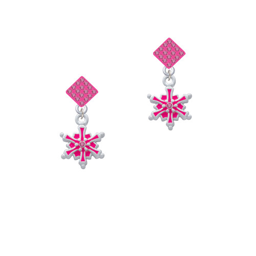 Hot Pink Snowflake with Hot Pink Crystal Hot Pink Crystal Diamond-Shape Earrings