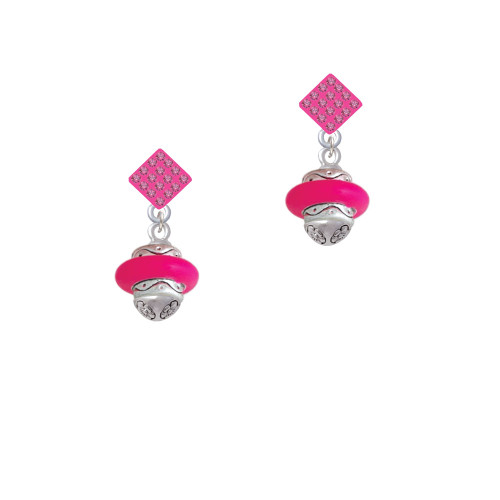 Hot Pink Center Spinner Hot Pink Crystal Diamond-Shape Earrings
