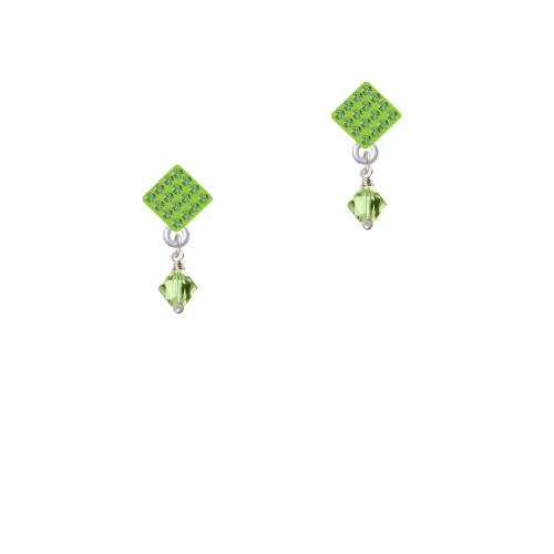 August - Lime Green - 6mm Crystal Bicone Lime Green Crystal Diamond-Shape Earrings