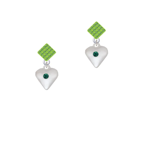 Large May - Green Crystal Heart Lime Green Crystal Diamond-Shape Earrings