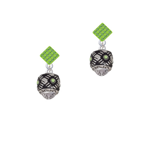 Diagonal Banded Barrel with Lime Green Crystals Spinner Lime Green Crystal Diamond-Shape Earrings
