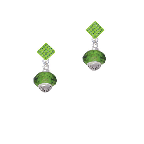 Green Faceted Glass Spinner Lime Green Crystal Diamond-Shape Earrings