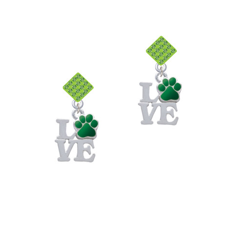 Love with Green Paw Lime Green Crystal Diamond-Shape Earrings