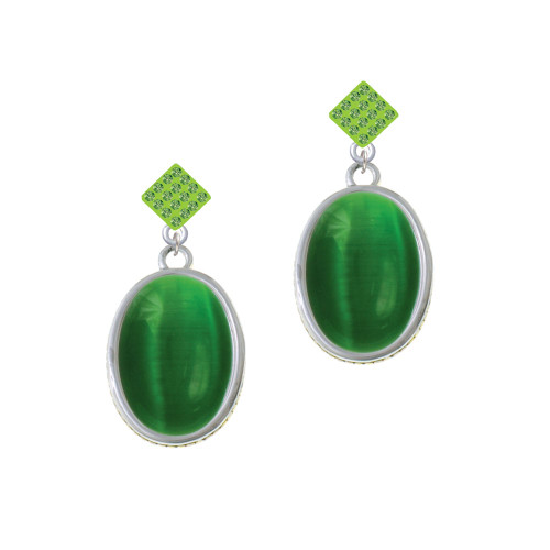 Oval - Imitation Cat's Eye - Green - Lime Green Crystal Diamond-Shape Earrings