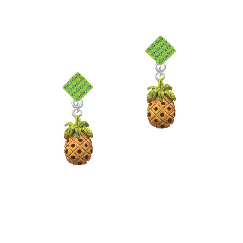 Enamel Pineapple Lime Green Crystal Diamond-Shape Earrings