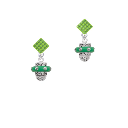 Crystal Green Spinner Lime Green Crystal Diamond-Shape Earrings