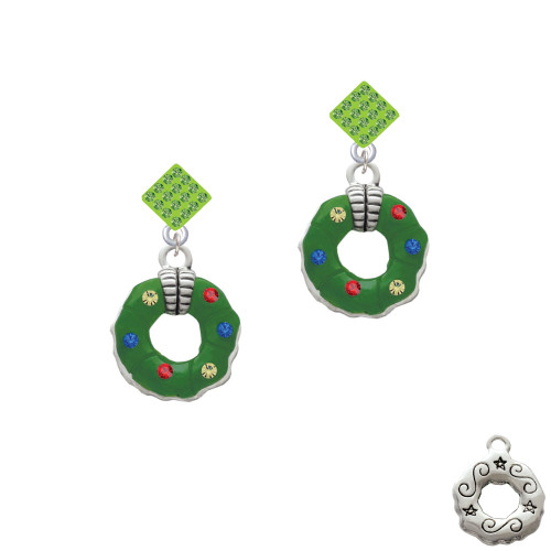 Green Resin Wreath with Crystals Lime Green Crystal Diamond-Shape Earrings