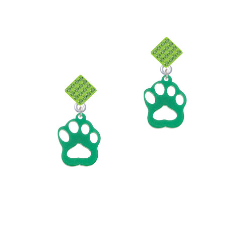Acrylic Small Paw Green Lime Green Crystal Diamond-Shape Earrings