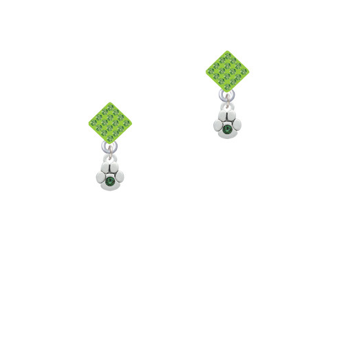 Mini Paw with Green Crystal Lime Green Crystal Diamond-Shape Earrings