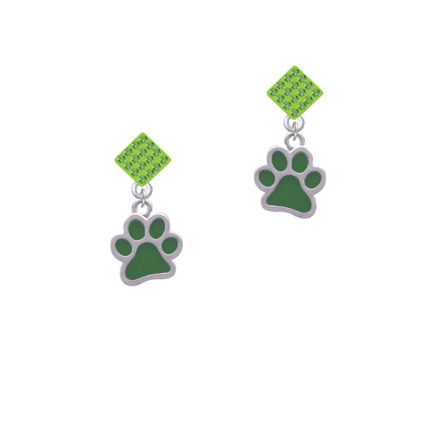 Medium Translucent Green Paw Lime Green Crystal Diamond-Shape Earrings