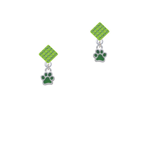 Mini Translucent Green Paw Lime Green Crystal Diamond-Shape Earrings