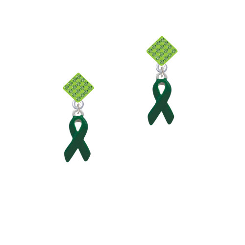Green Ribbon Lime Green Crystal Diamond-Shape Earrings