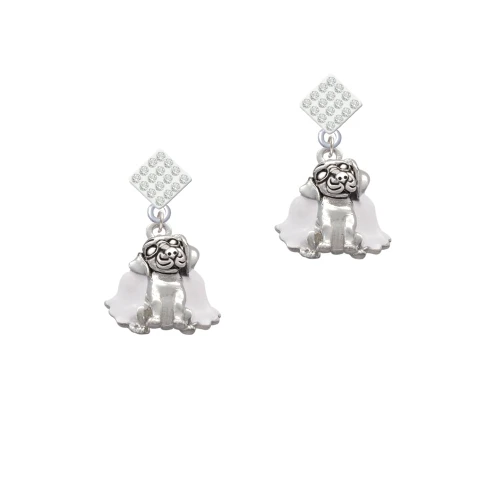 Dog Angel White Clear Crystal Diamond-Shape Earrings