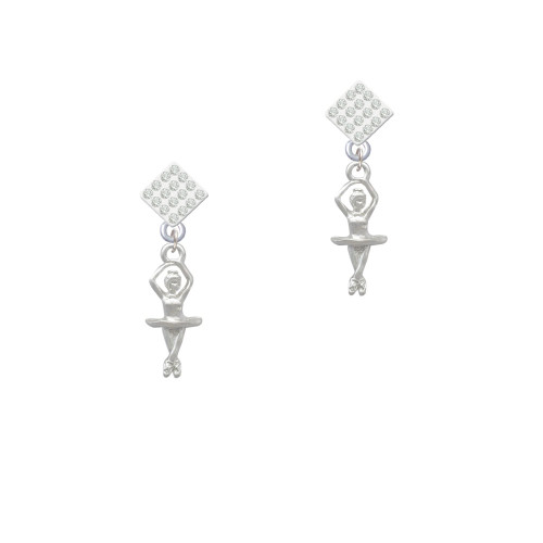 3-D Ballerina White Clear Crystal Diamond-Shape Earrings