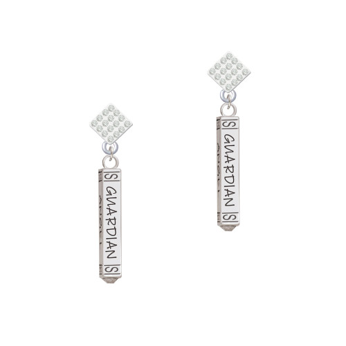 Guardian Angel Bar White Clear Crystal Diamond-Shape Earrings