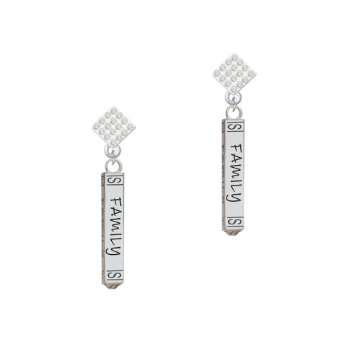 Family Bar White Clear Crystal Diamond-Shape Earrings