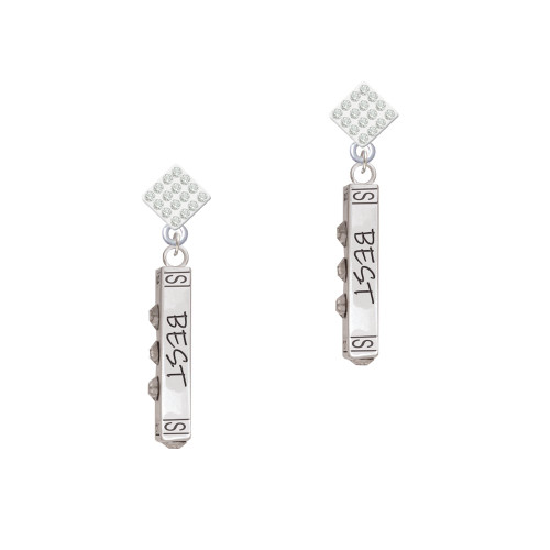 Best Friends Forever Bar White Clear Crystal Diamond-Shape Earrings