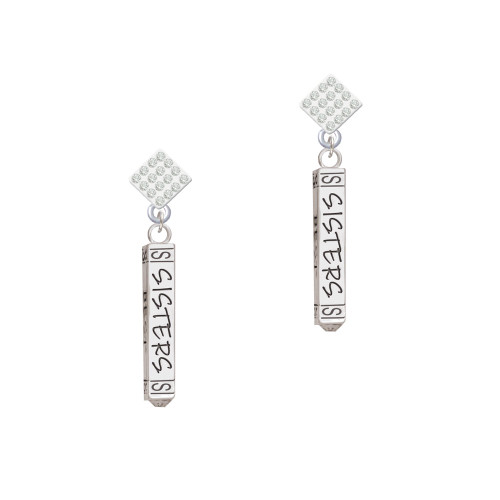 Sisters Best Friends Forever Bar White Clear Crystal Diamond-Shape Earrings