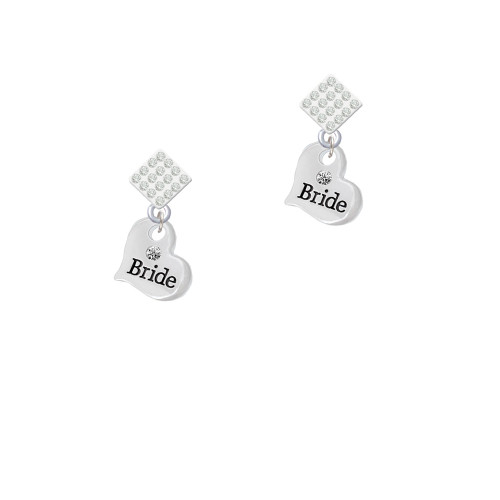 Small Bride Heart White Clear Crystal Diamond-Shape Earrings