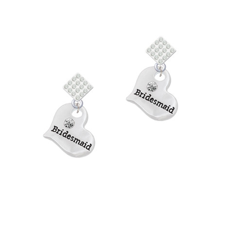 Large Bridesmaid Heart White Clear Crystal Diamond-Shape Earrings